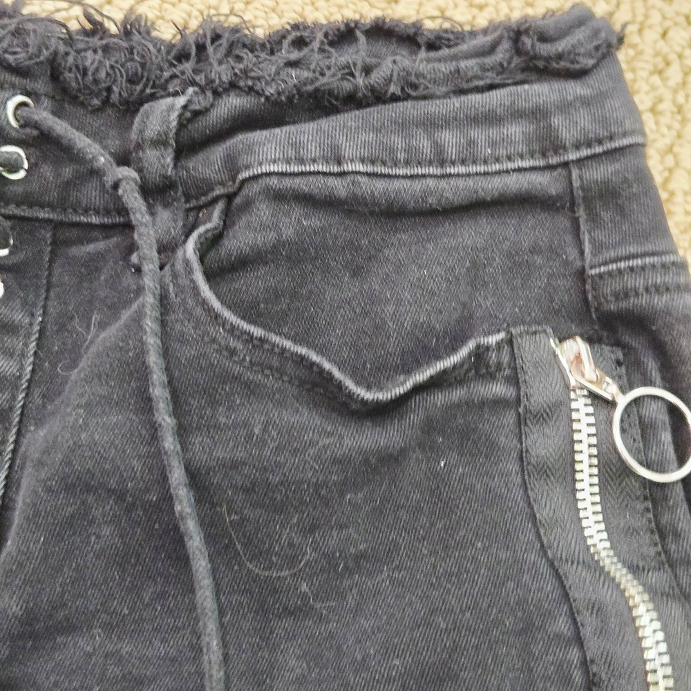 Current Mood Dolls Kill Black Jeans Womens Medium Patch Lace Up Punk Goth Skinny - Picture 12 of 16